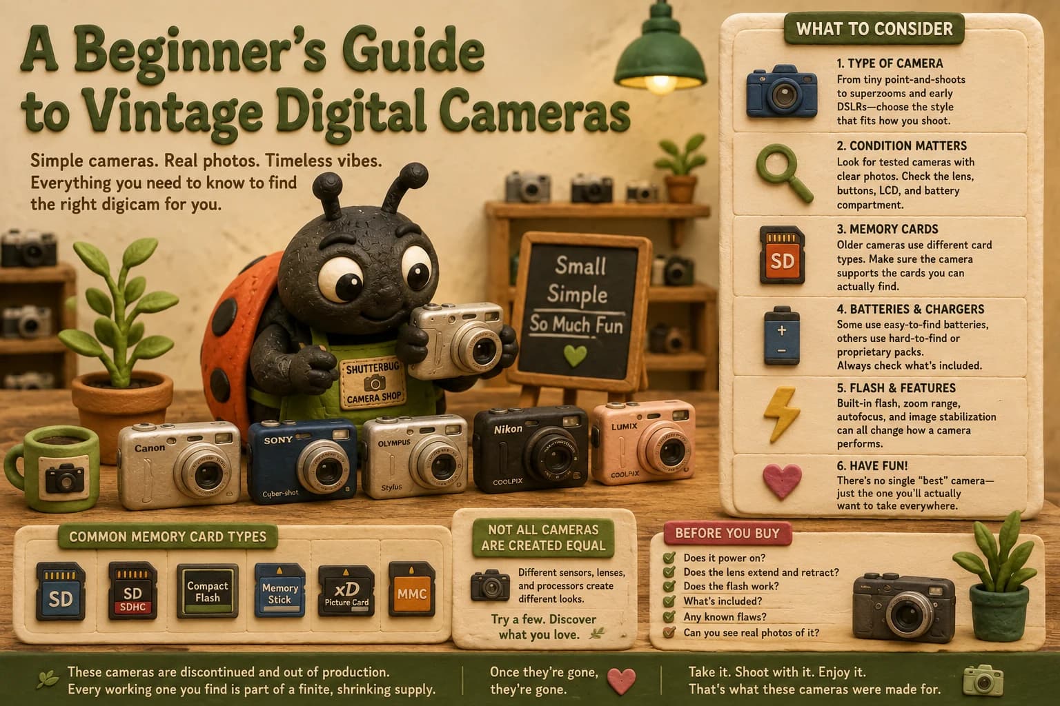 Shutterbug beginner guide to vintage digital cameras with buying considerations and memory-card examples