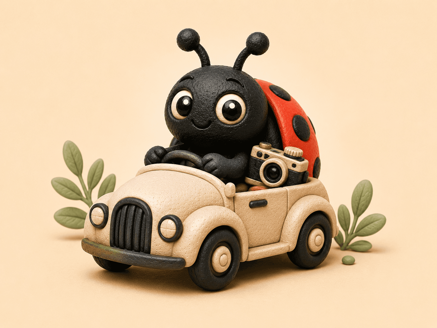 Shutterbug mascot driving a camera order for checkout and shipping