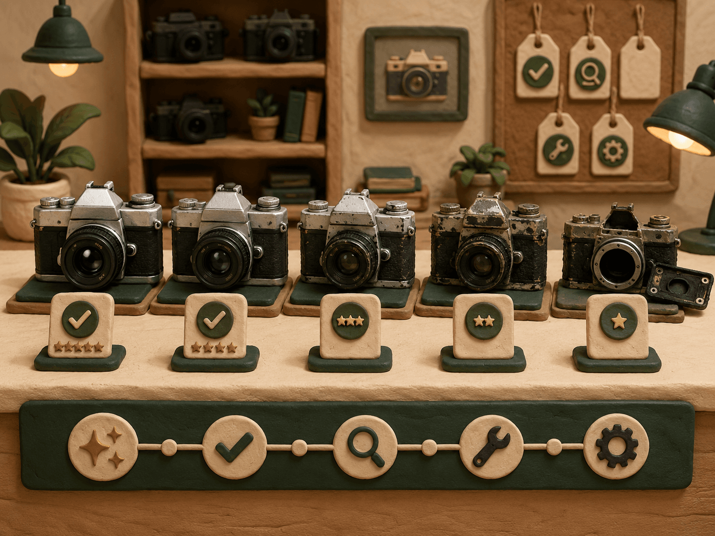 Shutterbug condition grading display for used cameras