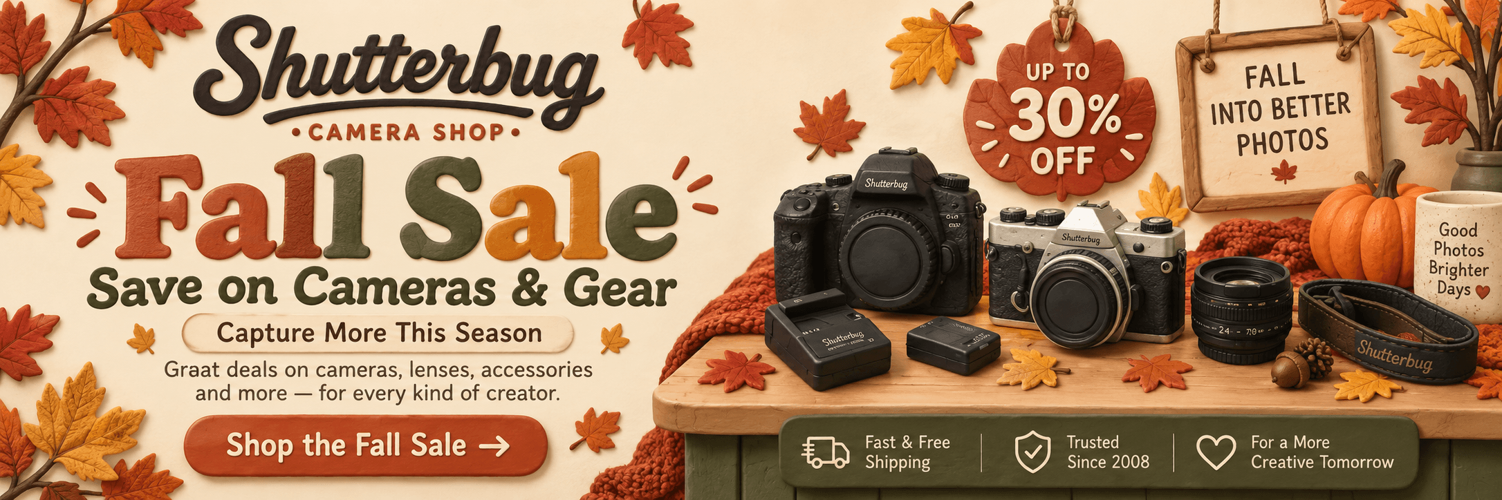 Shutterbug Camera Shop fall sale with up to 30 percent off cameras and gear