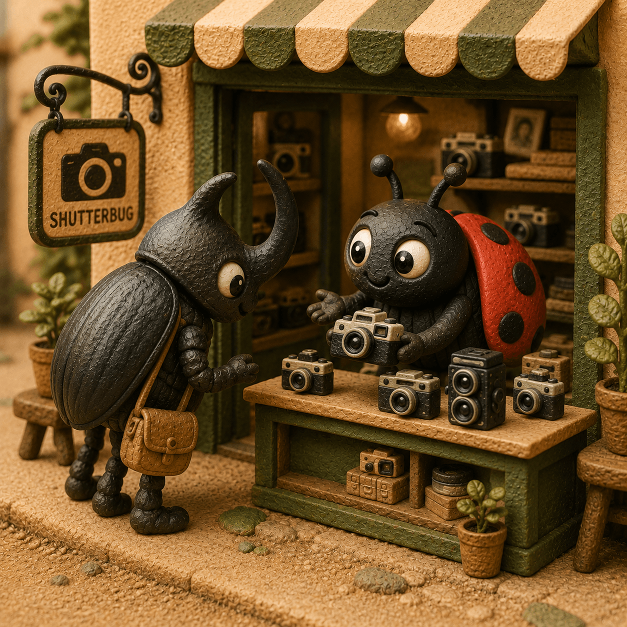 Shutterbug Camera Shop storefront with camera gear